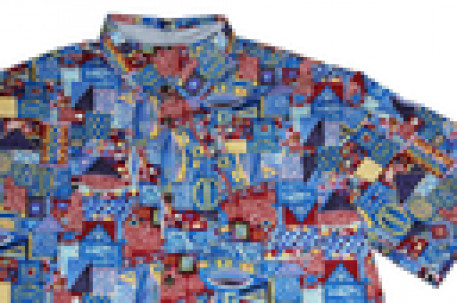 Большая рубашка синяя Этно из хлопка с короткими рукавами