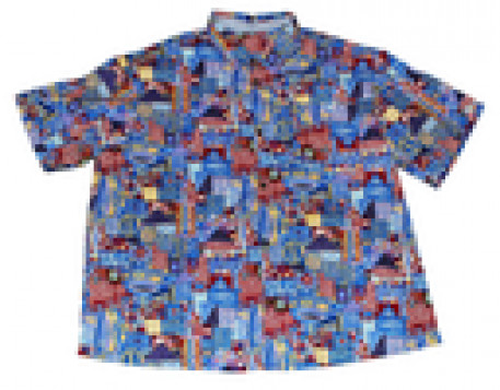 Рубашка синяя Этно из хлопка с короткими рукавами для полных