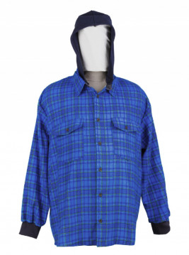 Рубашка большого размера фланелевая в синюю клетку с воротником и съемным капюшоном