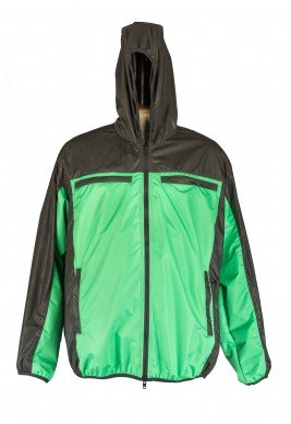 Куртка-ветровка  комбинированная зеленого цвета с черным без подкладки с капюшоном
