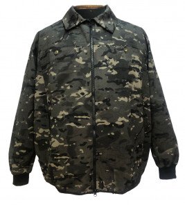 Куртка-ветровка из смесовой ткани  в стиле милитари (коричневые пятна) с воротником