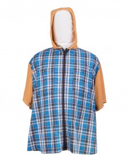 Рубашка большого размера комбинированная на молнии с капюшоном из хлопка в клетку