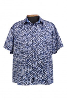 Рубашка большого размера из стрейч-поплина синего цвета с принтом цепочки