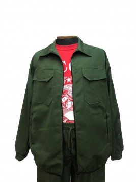 Куртка-ветровка темно-зеленая в стиле милитари из смесовой ткани