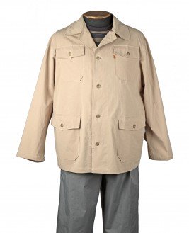 Летняя куртка-френч большого размера  удлиненная светло-бежевого цвета