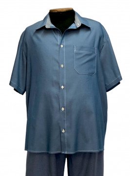 Рубашка тенсел-джинс голубого цвета с коротким рукавом