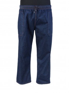 Брюки большого размера джинсовые на резинке темно-синий деним с отстрочкой