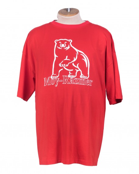 Футболка большого размера красная с принтом "мишка"