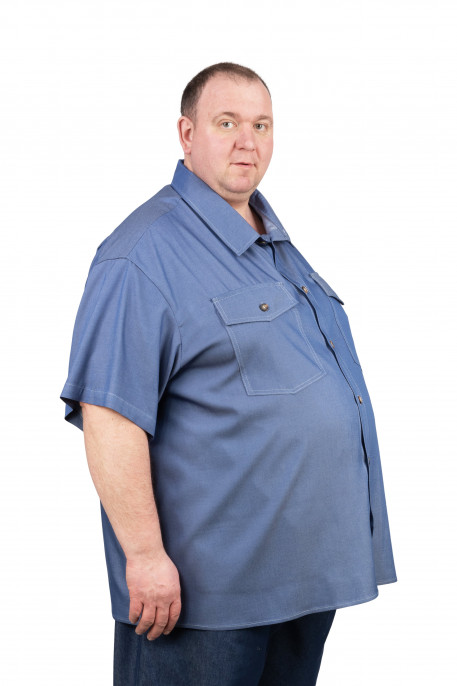 Мужская джинсовая рубашка большого размера большого размера (4xl–10xl) с коротким рукавом, синего цвета